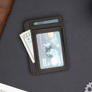 Personalized Slim Wallet, Fathers Day Gift, Minimalist Leather Card holder image 3