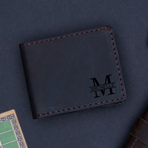 Billetera cosida a mano, billetera de cuero, billetera plegable personalizada, billetera hecha a mano, billetera monograma