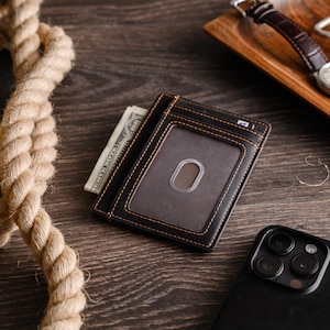 Personalized Slim Wallet, Fathers Day Gift, Minimalist Leather Card holder image 19