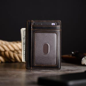 Personalized Slim Wallet, Fathers Day Gift, Minimalist Leather Card holder image 20