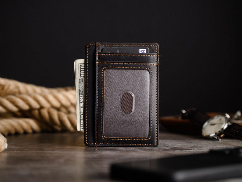 Personalized Slim Wallet, Fathers Day Gift, Minimalist Leather Card holder image 20
