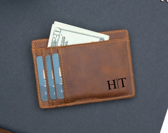 Personalized Slim Wallet, Fathers Day Gift, Minimalist Leather Card holder