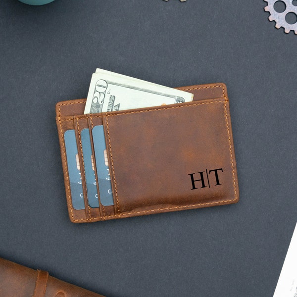 Personalized Slim Wallet, Fathers Day Gift, Minimalist Leather Card holder