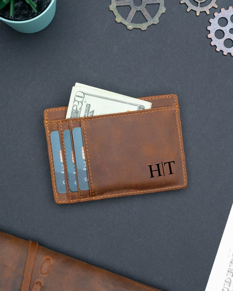 Personalized Slim Wallet, Fathers Day Gift, Minimalist Leather Card holder 