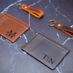 Personalized Slim Wallet, Fathers Day Gift, Minimalist Leather Card holder image 13