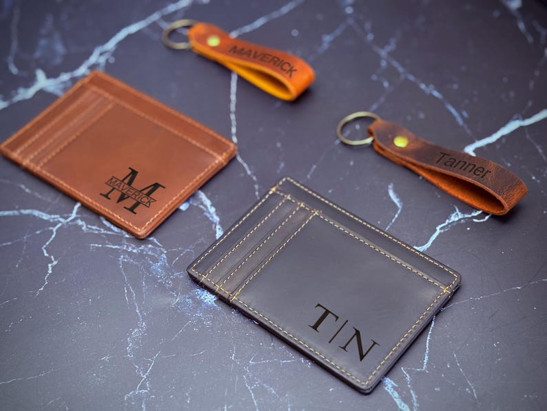 Personalized Slim Wallet, Fathers Day Gift, Minimalist Leather Card holder image 13