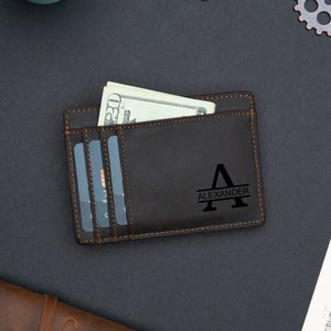 Personalized Slim Wallet, Fathers Day Gift, Minimalist Leather Card holder image 2