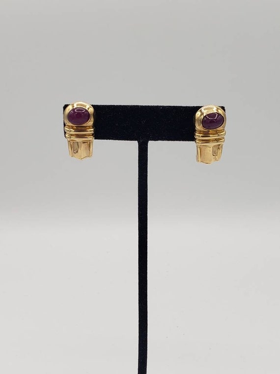 14K Solid Yellow Gold Natural Ruby Earrings - image 2
