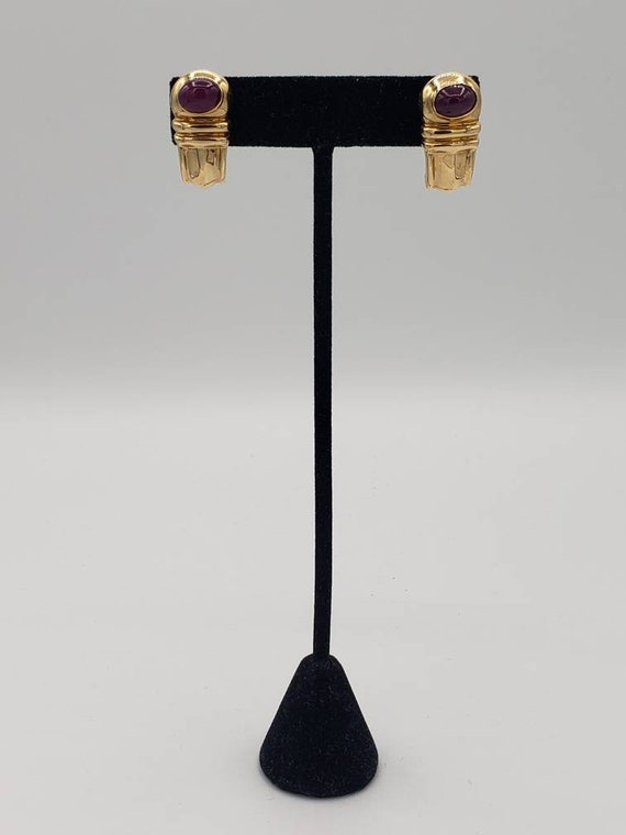 14K Solid Yellow Gold Natural Ruby Earrings - image 9