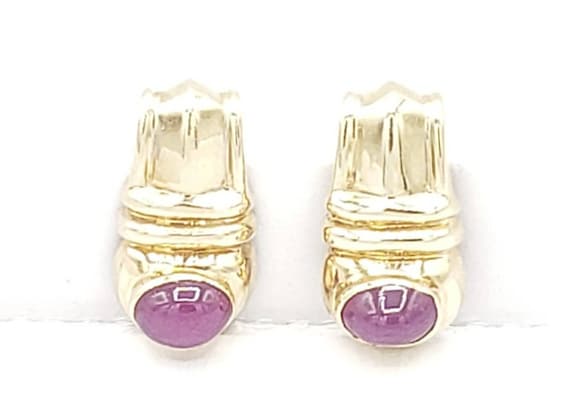 14K Solid Yellow Gold Natural Ruby Earrings - image 1