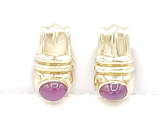14K Solid Yellow Gold Natural Ruby Earrings - image 1