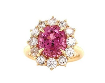 GIA UNHEATED Natural 3.67 CT Hot Pink Spinel Diamond Ring in 14k Yellow Gold New