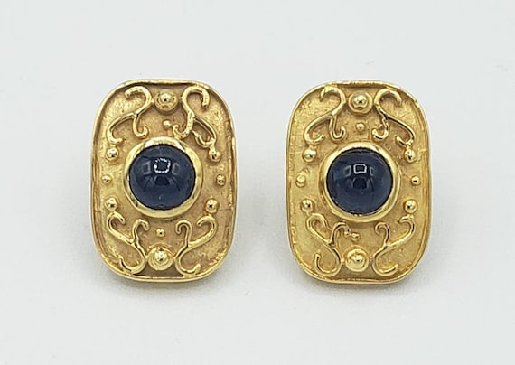 14K Solid Yellow Gold Natural Sapphire Earrings - image 1