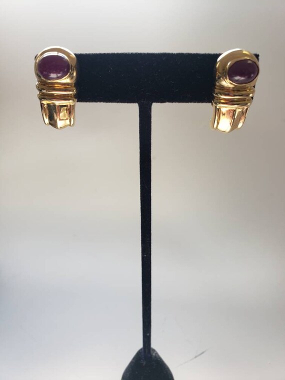 14K Solid Yellow Gold Natural Ruby Earrings - image 3