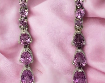 Beautiful Natural Hot Pink Sapphire Drop Earrings in 18k White Gold.