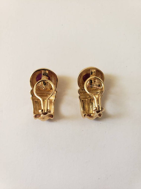14K Solid Yellow Gold Natural Ruby Earrings - image 5