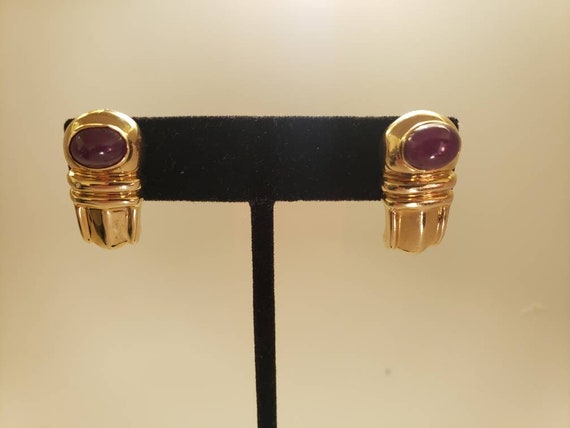 14K Solid Yellow Gold Natural Ruby Earrings - image 6