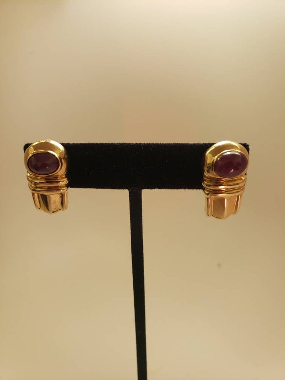 14K Solid Yellow Gold Natural Ruby Earrings - image 4