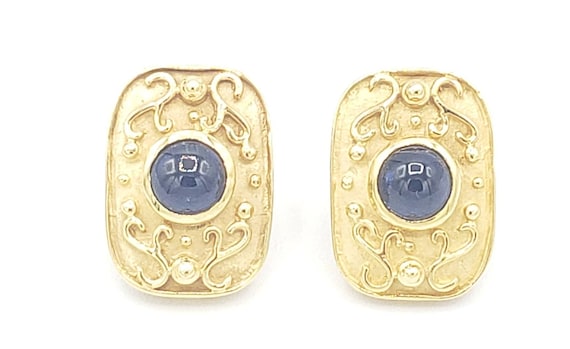 14K Solid Yellow Gold Natural Sapphire Earrings - image 9