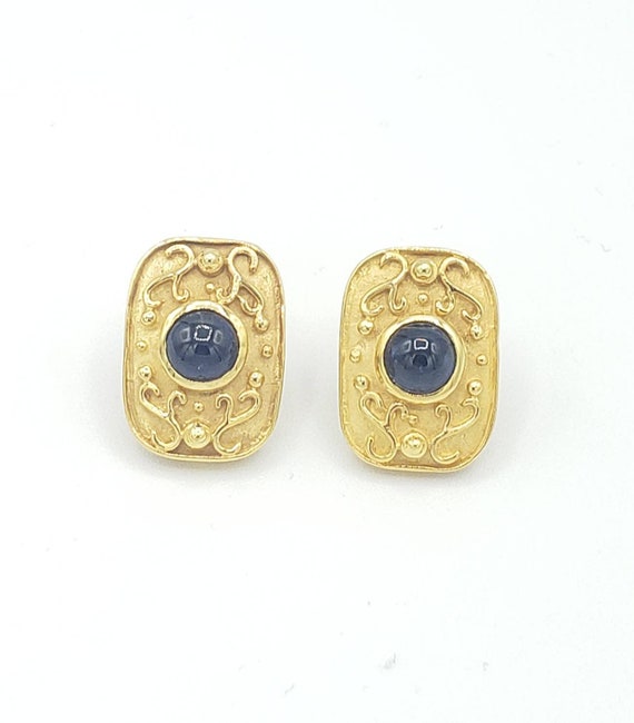 14K Solid Yellow Gold Natural Sapphire Earrings - image 2