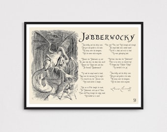Jabberwocky Giclée Art Print Poem Quote Poster A5 A4 A3 A2 | Unframed | Landscape | Lewis Carroll | Alice in Wonderland Looking Glass 1871