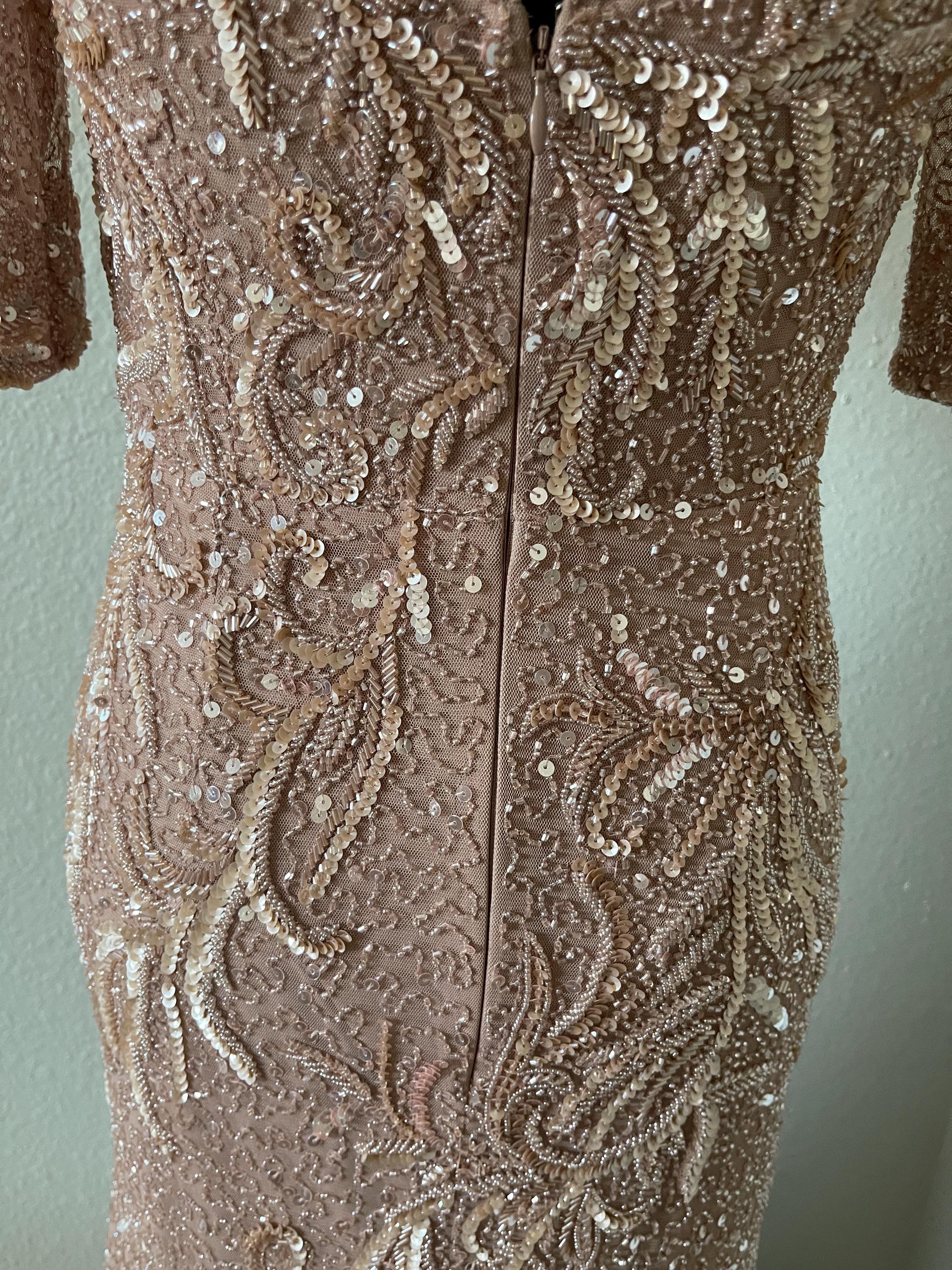 dusty rose beaded dress Dusty Rose Off-the-Shoulder Beaded Sequins Long Prom Dress – FancyVestido main image 0