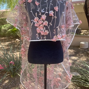 Designer Tulle Capelet - Women Party Dress Up - Beach Cover Up - Embroidered Floral Bolero - Shawl For Dress - Tulle Cape - Gift For Her