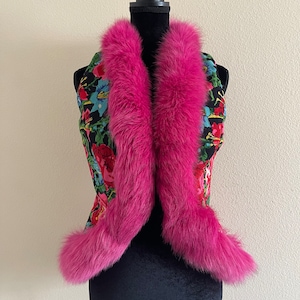Barbie Vest - Women Vest - Wool Warm Vest - Vintage Vest -  Fur Jacket - Babushka Scarf - 100%  Wool Fleece Vest - Women  Floral Vest