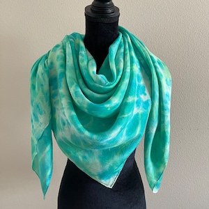 Hand Painted Silk Scarf: Mandala Ocean Design, Large Habotai Scarf