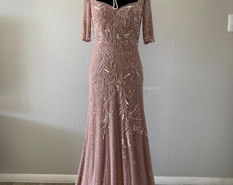 Vestido largo rosa empolvado con cuentas - Elegante vestido de noche para eventos, talla 4