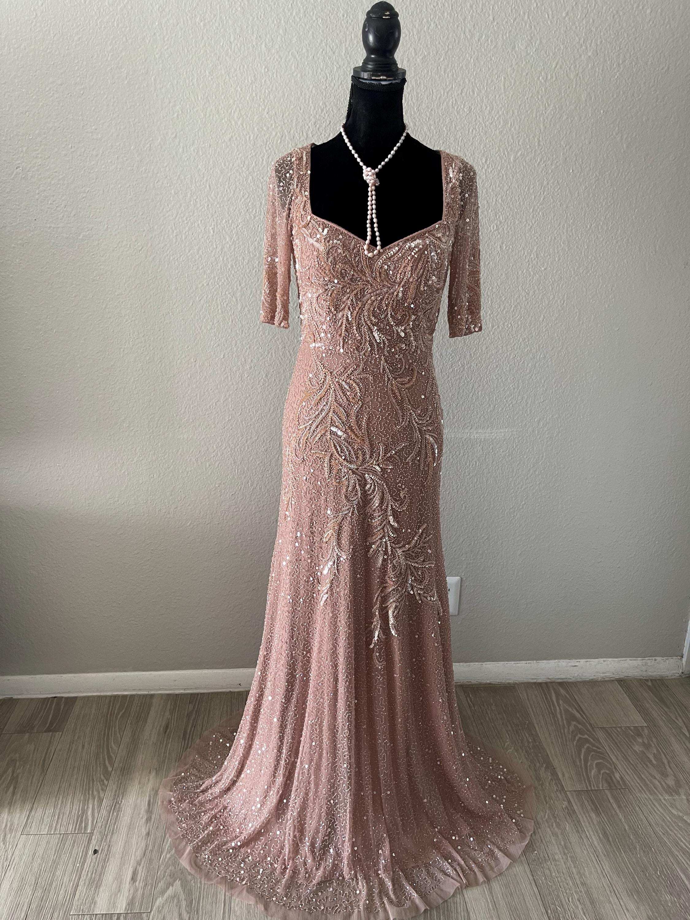 Beaded Dusty Rose Long Dress - Elegant Event Evening Gown, Size 4 - Etsy