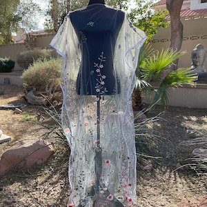 Designer Kimono Capelet - Elegant  Cape -  Cover Up - Embroidered Tulle Floral Dress - Shawl For Dress - Beach Cover Up - Fairy Cloak
