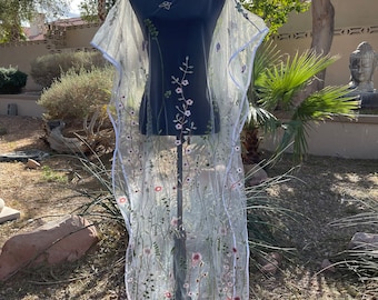 Embroidered Tulle Kimono Capelet: Handmade Floral Cover-Up