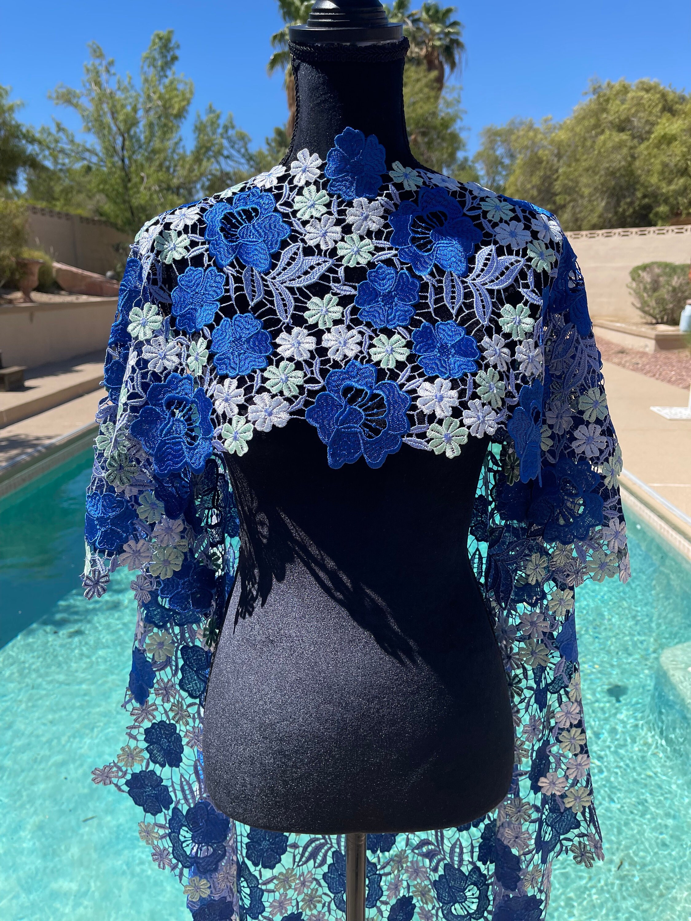 Women Lace Cape - Long Capelet - Elegant Cardigan - Floral