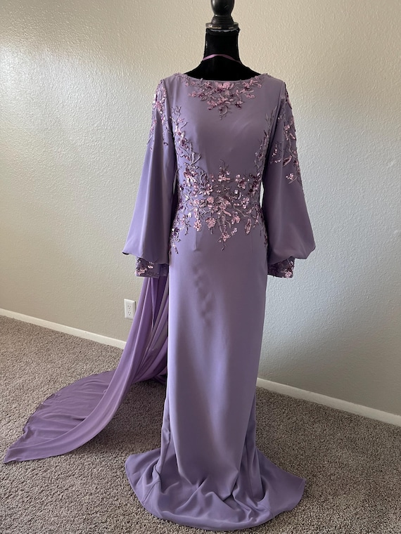knee length dresses for ladies Ladivine 7481 Elegant Formal A-Line Gown Lavender / 10