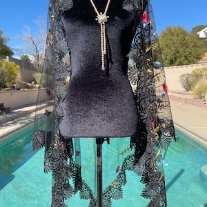 Designer Lace Shawl - Exclusive Embroidered Tulle Cape - Evening Shoulder Wrap - Ladies Dress Cape - Mesh Shawl - Women Designer Clothing