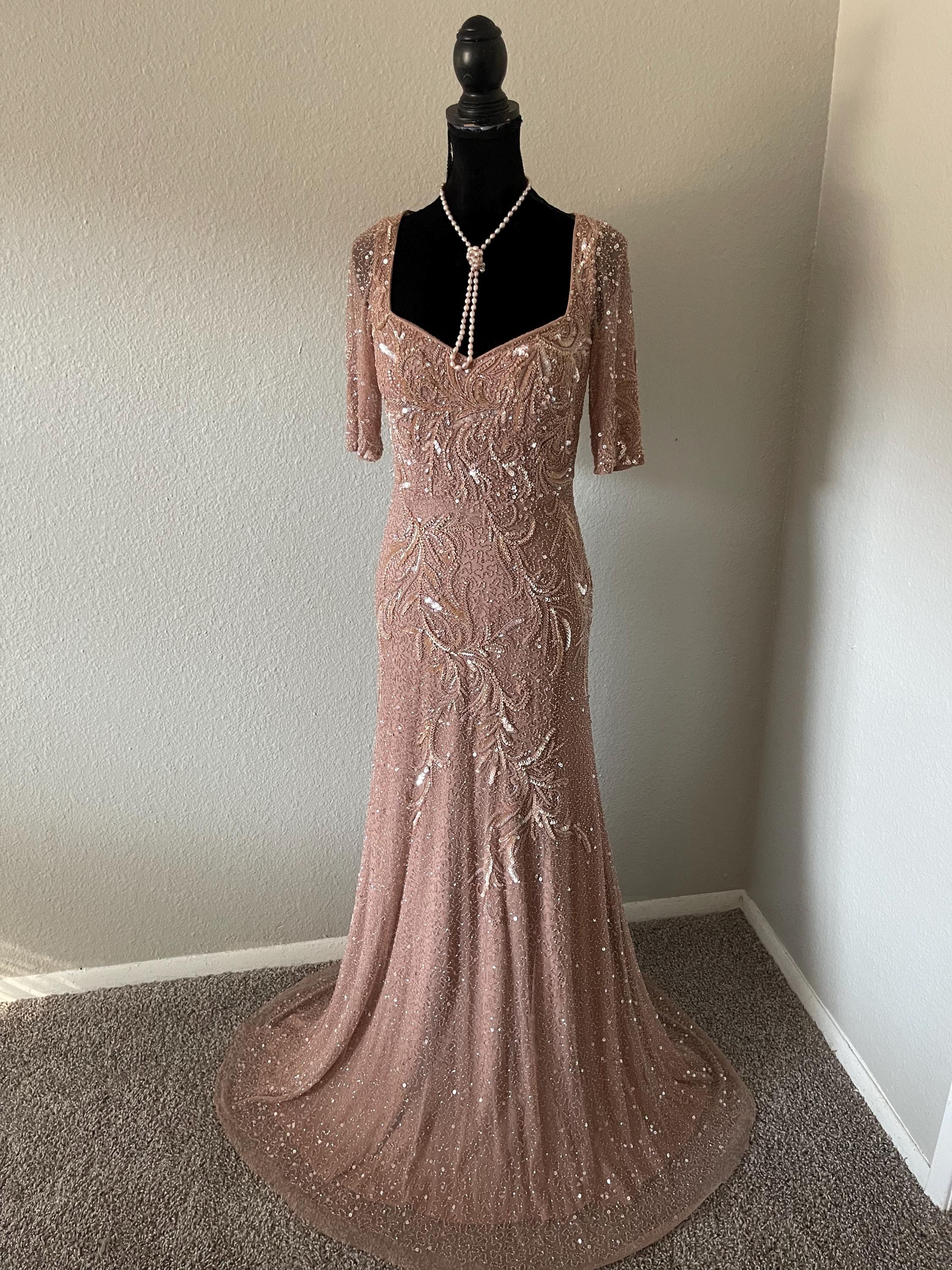 dusty rose beaded dress BABARONI Chiffon Dusty Rose Bridesmaid Dresses V-neck Sweep/Brush Train  Backless Straps Beaded A-line