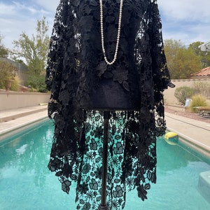 Designer Lace Capelet - Elegant Long Cape Cloak - French Lace Cover Up - Floral Lace Poncho - Shawl For Dress - Beach Cover Up - Fairy Cloak