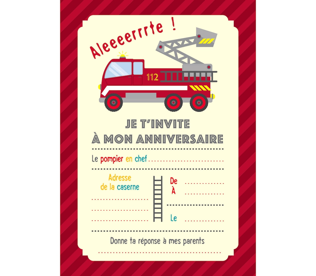 Carte Anniversaire Pompier Gratuite à Imprimer Invitation anniversaire Pompier numérique - Etsy Canada