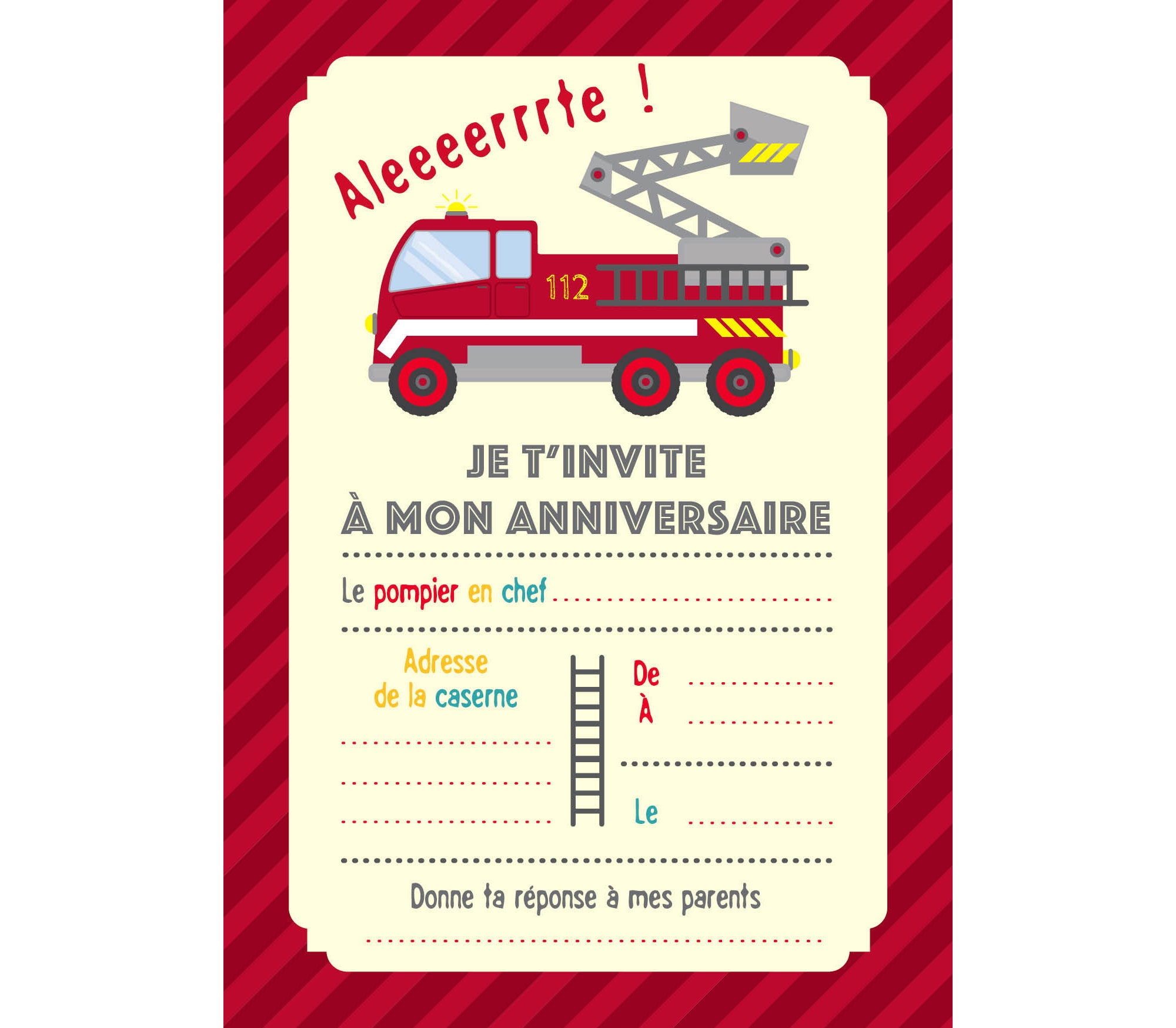 Invitation Anniversaire Pompier Num rique Etsy France Invitation Anniversaire Pompier Num rique Etsy France