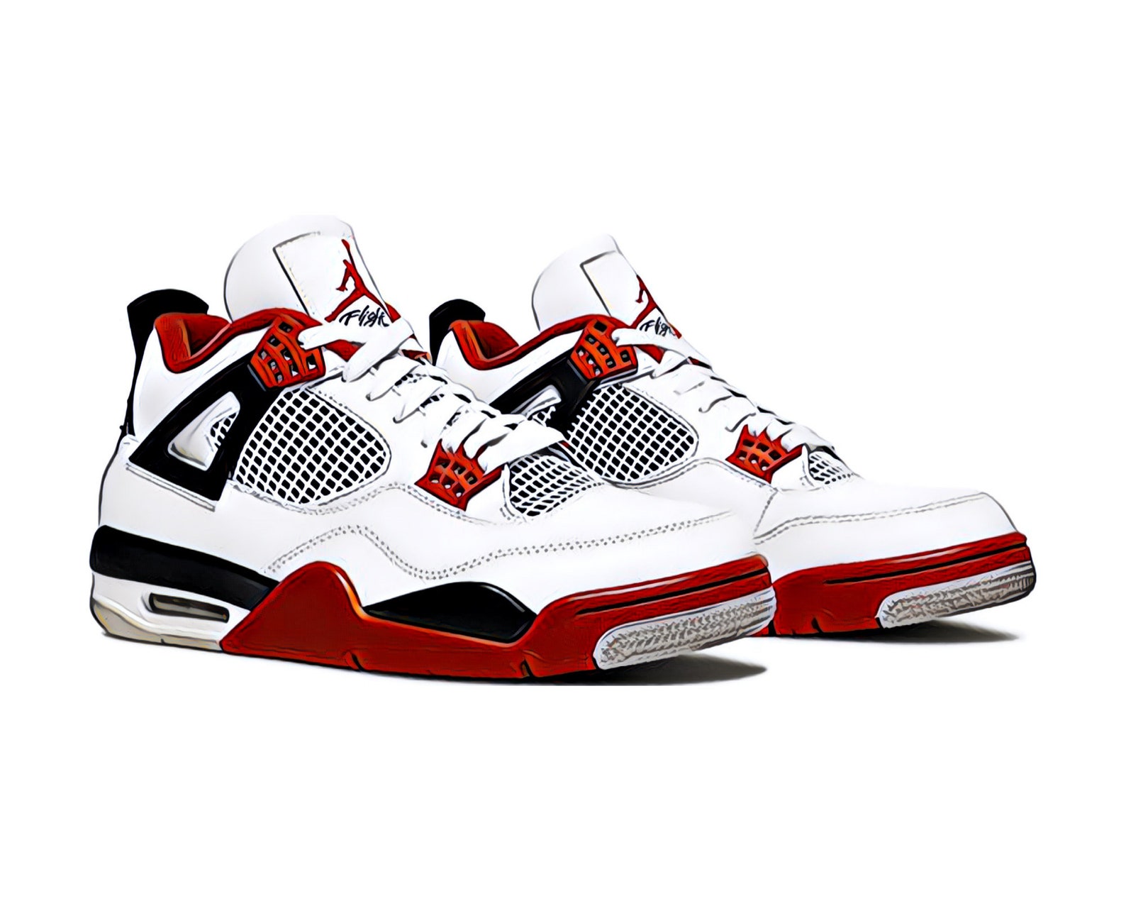 Jordan Retro 4 Fire Red Digital Sneaker Art Print Etsy