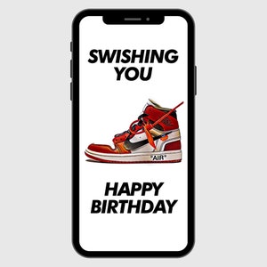 Cartão de aniversário textável de tênis, cartão eletrônico de tênis, download instantâneo
