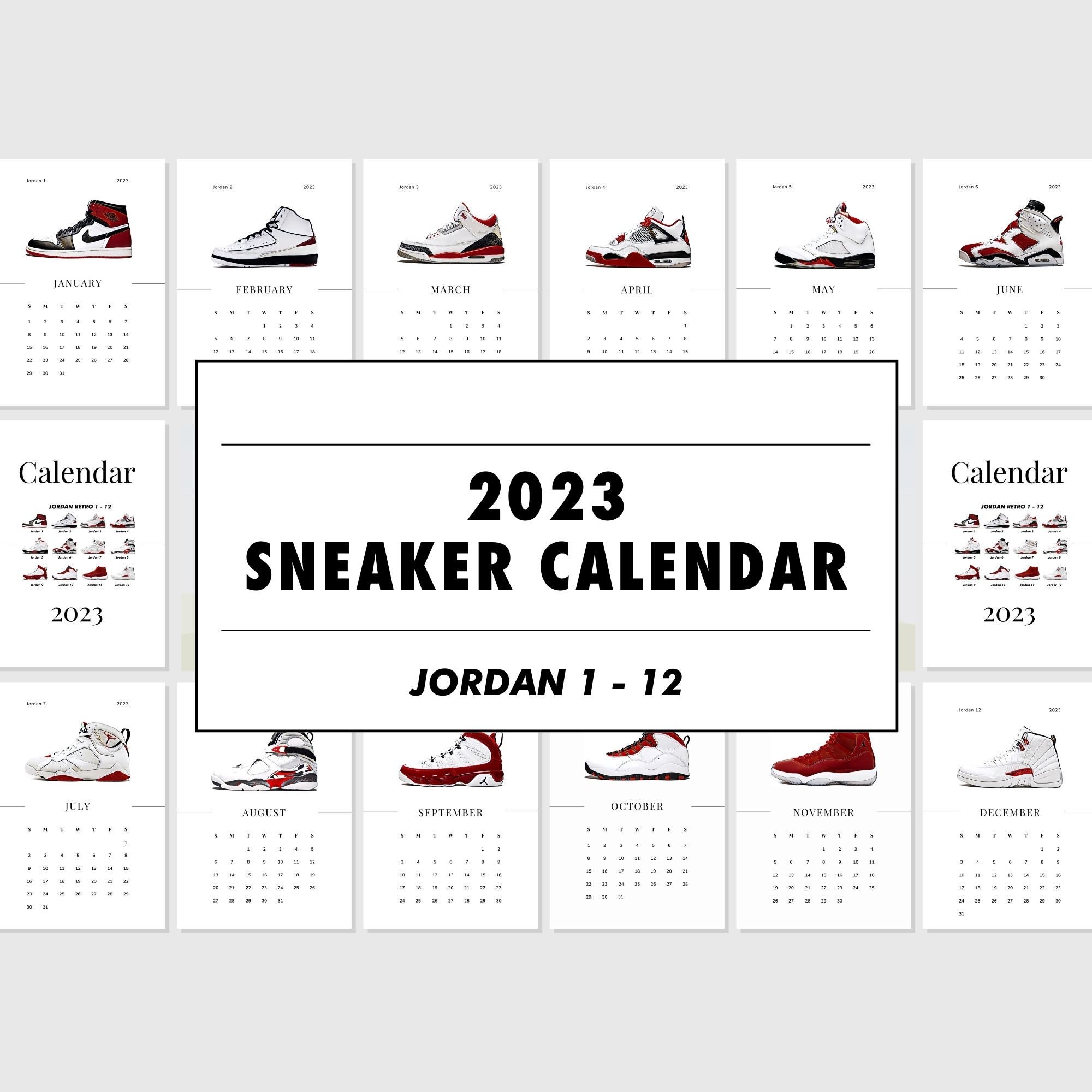 2023 Printable Monthly Sneaker Calendar Etsy Canada