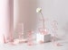 Pink Glass Vase Set & Candle Stick Holder | Geometric Glass Candle Holders for Centerpieces | Colorful Minimalist Candlestick Holder Decor 