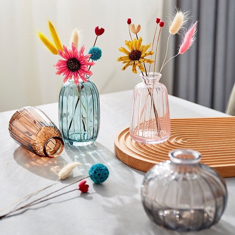 Small Minimalist Glass Bud Vase Set Textured Stained Glass Etsy