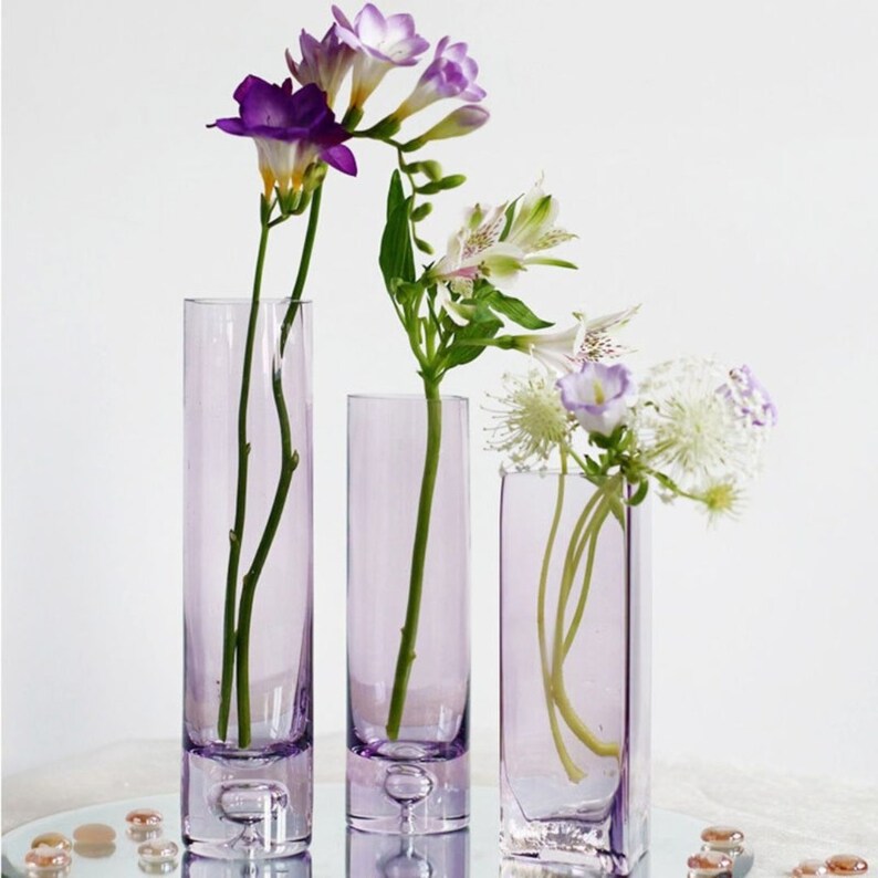 Purple Glass Bud Vases Small Lilac Vase Set Lavender Dried Etsy