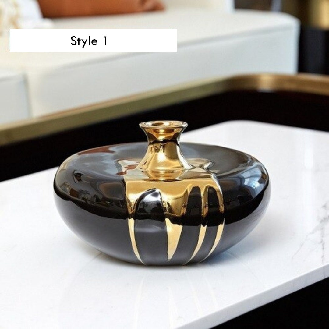  oliruim Ceramic Vase - Black and Gold Decorative Vase