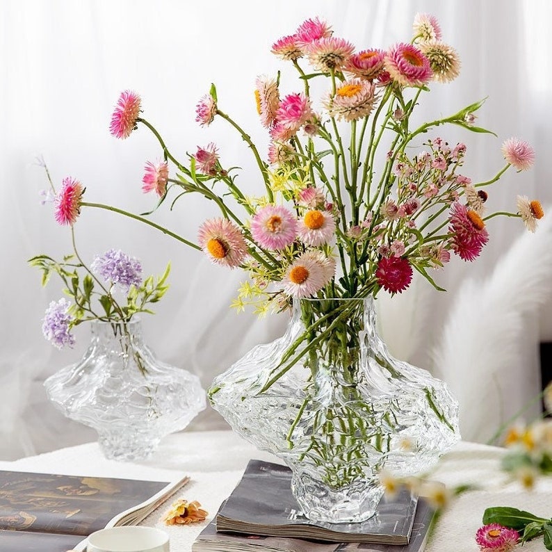 Clear & Black Textured Crumpled Vase Geometric Abstract Thick Vases for ...