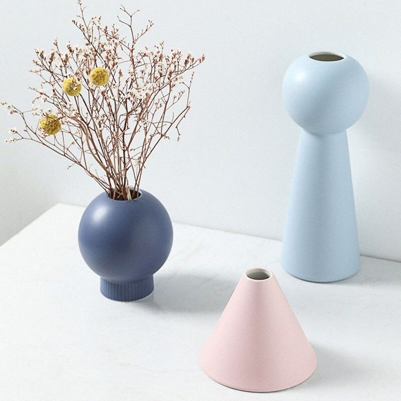 Small Ceramic Flower Vases Colorful Geometric Porcelain Etsy