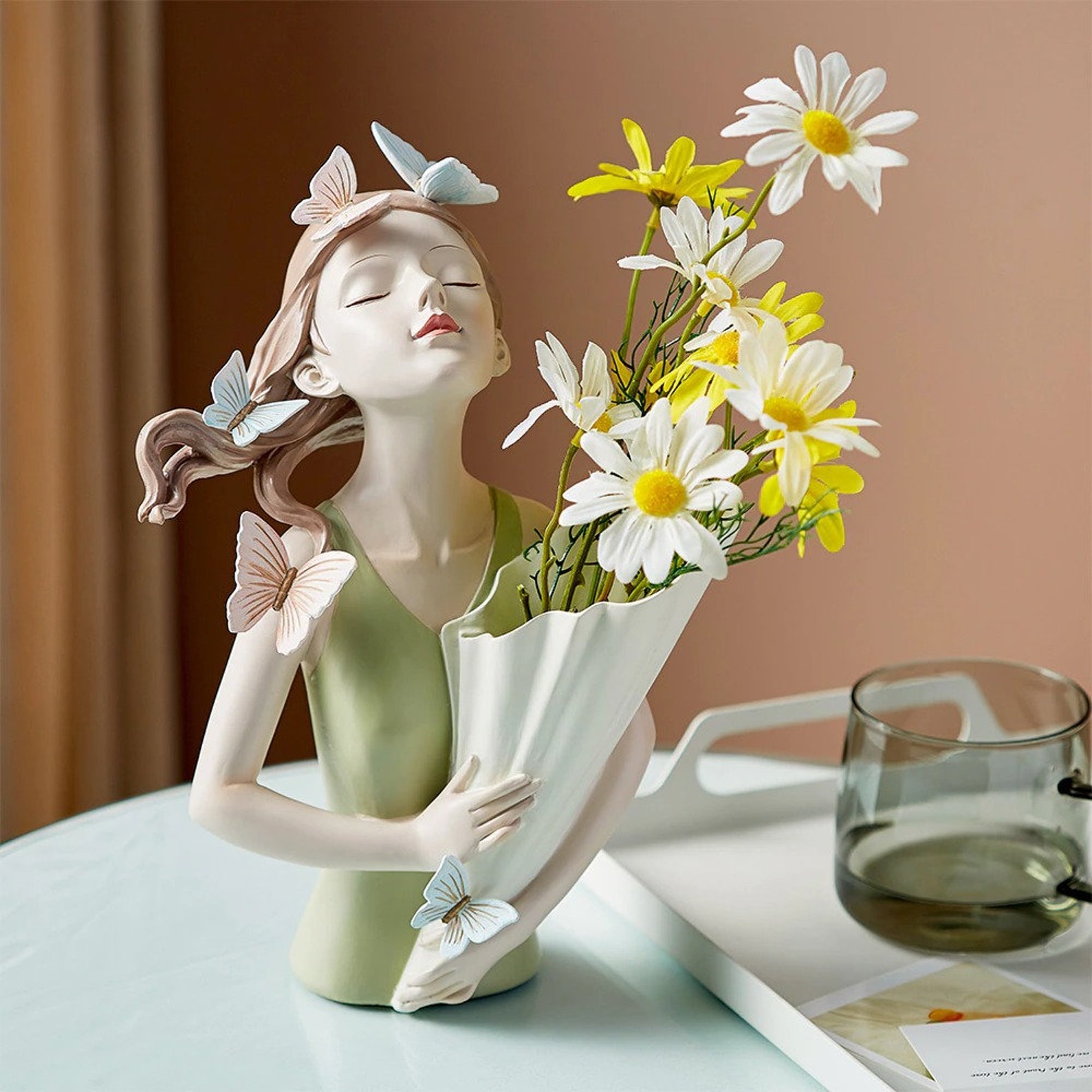 Elegant Handmade Face Flower Vase Cute Girl Head Butterfly Etsy